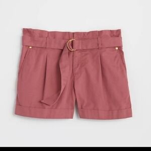 Loft pink Herringbone Belted Paper Bag high waisted Shorts